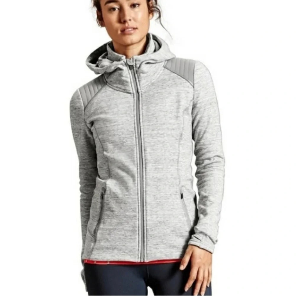 Athleta Stronger Jacket Hooded Size Small Full Zip Workout‎ Grey Zip Pockets